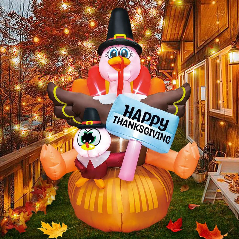 6ft outlet Thanksgiving Inflatable LED Lighted Turkey Family Blow up Outdoor Lawn Yard